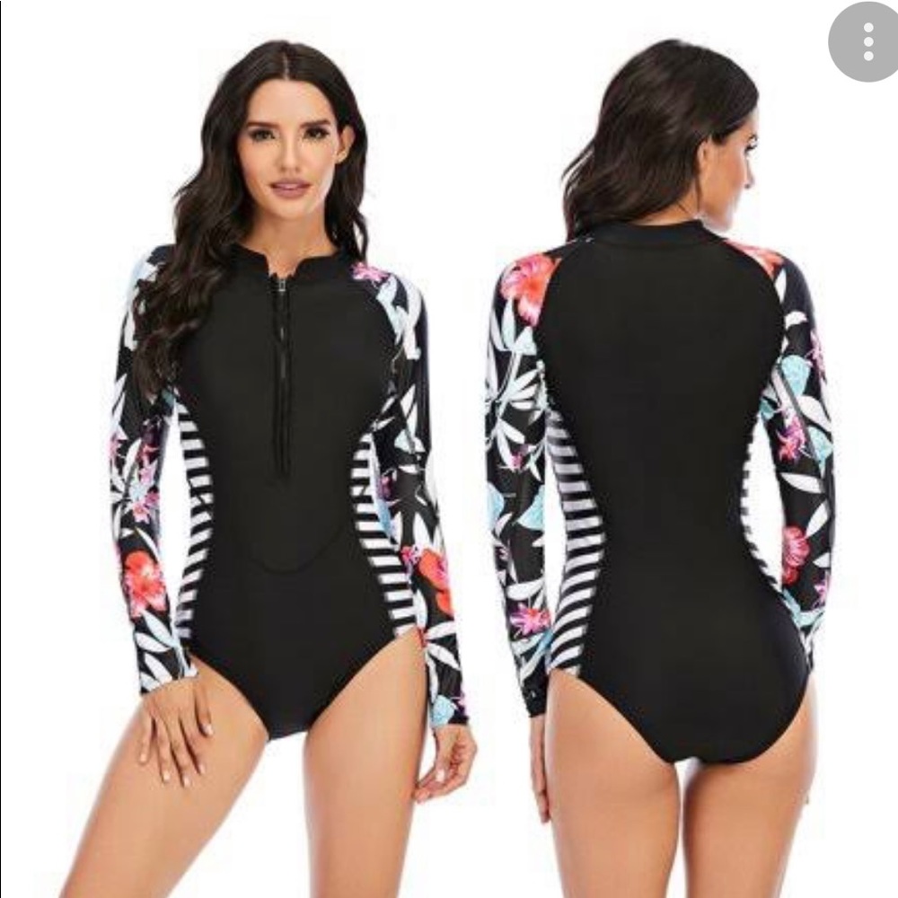 Aonihua One Piece Long Sleeve Swimsuit